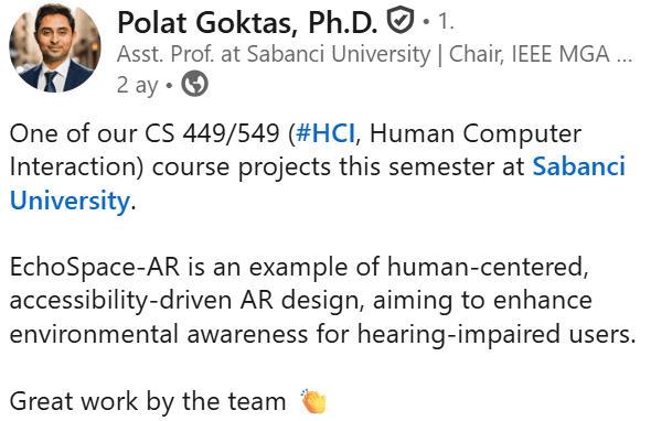 Professor's LinkedIn post about EchoSpace-AR